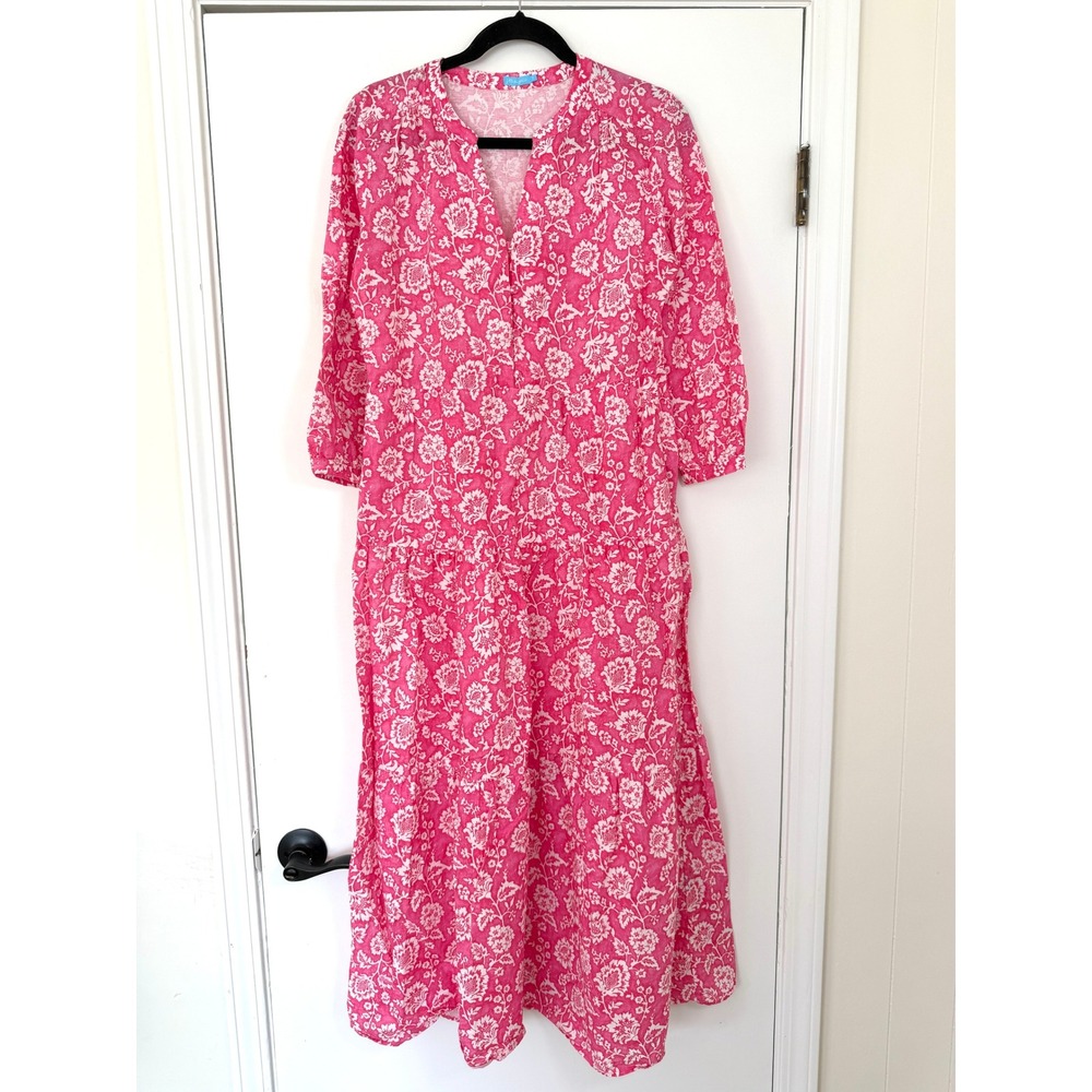 J.McLaughlin Cunningham Pink White Floral Tiered Maxi Dress Pockets Small